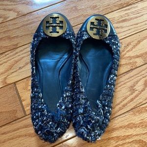 Tory Burch reva flat tweed gold blue 10 40